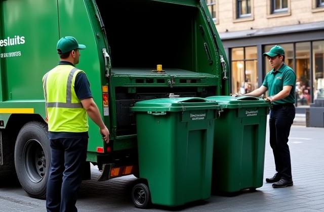 Workers disposing of commercial waste responsibly
